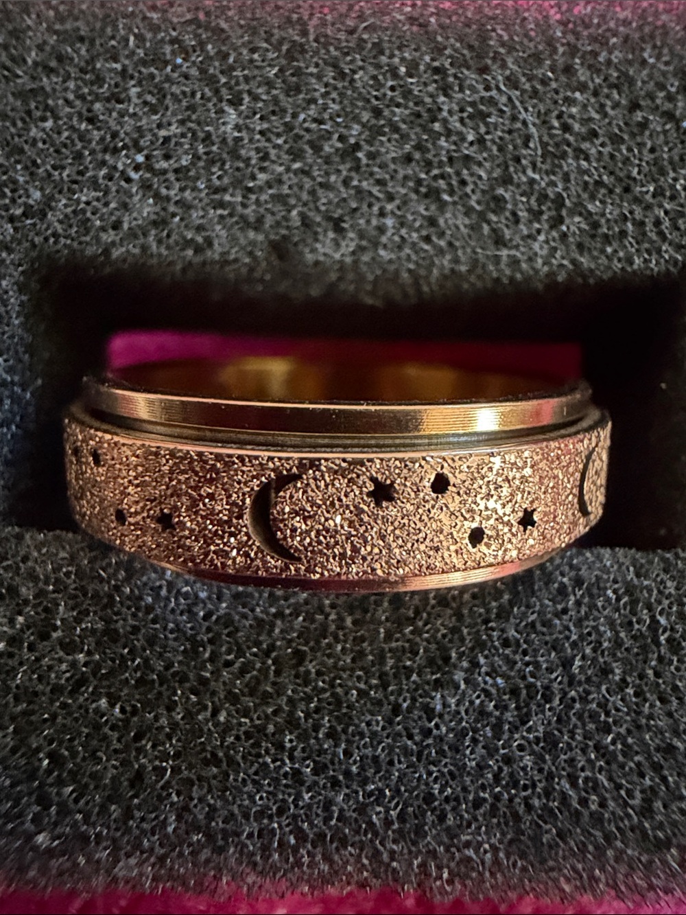 Celestial Moon & Stars Rose Gold Tone “Spinner” Ring, SZ 7 & 8, (J296)